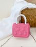 Mini Cartoon Embossed Square Bag Double Handle Pink