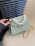 Mini Floral Embroidered Flap Square Bag Faux Pearl Decor