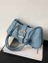 Stitch Detail Buckle Decor Hobo Bag Medium Blue