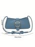 Stitch Detail Buckle Decor Hobo Bag Medium Blue