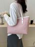 Geometric Pattern Shoulder Tote Bag Contrast Binding