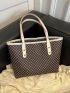 Geometric Pattern Shoulder Tote Bag Contrast Binding