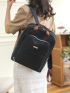 Metal Decor Functional Backpack Medium Zipper Black