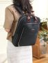 Metal Decor Functional Backpack Medium Zipper Black