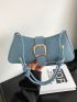 Stitch Detail Buckle Decor Hobo Bag Medium Blue