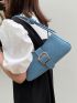 Stitch Detail Buckle Decor Hobo Bag Medium Blue