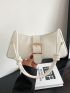 Stitch Detail Buckle Decor Hobo Bag Medium White