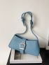 Stitch Detail Buckle Decor Hobo Bag Medium Blue