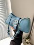 Stitch Detail Buckle Decor Hobo Bag Medium Blue