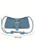 Stitch Detail Buckle Decor Hobo Bag Medium Blue