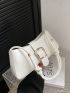 Stitch Detail Buckle Decor Hobo Bag Medium White