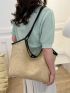 Contrast Binding Straw Bag Small Vacation Double Handle