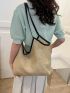 Contrast Binding Straw Bag Small Vacation Double Handle