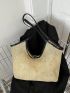 Contrast Binding Straw Bag Small Vacation Double Handle