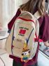 Letter Pattern Classic Backpack Colorblock Adjustable Strap For Daily