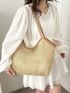 Contrast Binding Straw Bag Small Vacation Double Handle