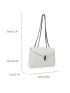 Quilted Pattern Chain Square Bag Small White