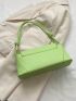 Geometric Embossed Flap Baguette Bag Medium Green