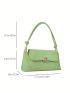 Geometric Embossed Flap Baguette Bag Medium Green