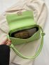 Geometric Embossed Flap Baguette Bag Medium Green