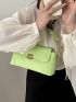 Geometric Embossed Flap Baguette Bag Medium Green