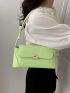 Geometric Embossed Flap Baguette Bag Medium Green