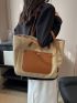 Two Tone Shoulder Tote Bag Double Handle