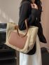 Two Tone Shoulder Tote Bag Double Handle