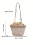 Minimalist Drawstring Straw Bag Geometric Pattern Vacation