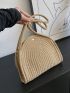 Khaki Fashion Straw Woven Shoulder Bag, Handbag