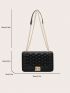 Geometric Embossed Chain Flap Square Bag Twist Lock