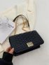 Geometric Embossed Chain Flap Square Bag Twist Lock