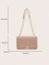 Geometric Embossed Chain Flap Square Bag Twist Lock