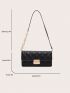 Geometric Embossed Metal Decor Flap Square Bag Black