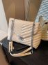 Chevron Pattern Square Bag Beige Flap Chain Strap