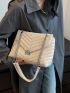 Chevron Pattern Square Bag Beige Flap Chain Strap