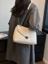 Chevron Pattern Square Bag Beige Flap Chain Strap