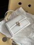 Mini Square Bag Beige Metal Decor Flap Top Handle