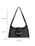 Geometric Pattern Buckle Decor Baguette Bag Medium