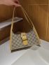 Geometric Pattern Buckle Decor Baguette Bag Medium