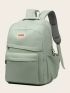 Letter Patch Decor Classic Backpack Medium Zipper Green