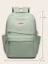 Letter Patch Decor Classic Backpack Medium Zipper Green