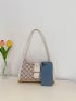 Geometric Pattern Buckle Decor Baguette Bag Medium