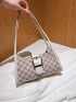 Geometric Pattern Buckle Decor Baguette Bag Medium