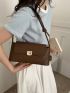 Geometric Embossed Flap Baguette Bag Medium Brown