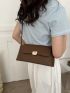 Geometric Embossed Flap Baguette Bag Medium Brown