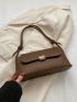 Geometric Embossed Flap Baguette Bag Medium Brown