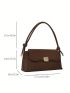 Geometric Embossed Flap Baguette Bag Medium Brown