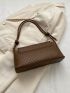 Geometric Embossed Flap Baguette Bag Medium Brown