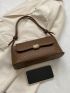 Geometric Embossed Flap Baguette Bag Medium Brown